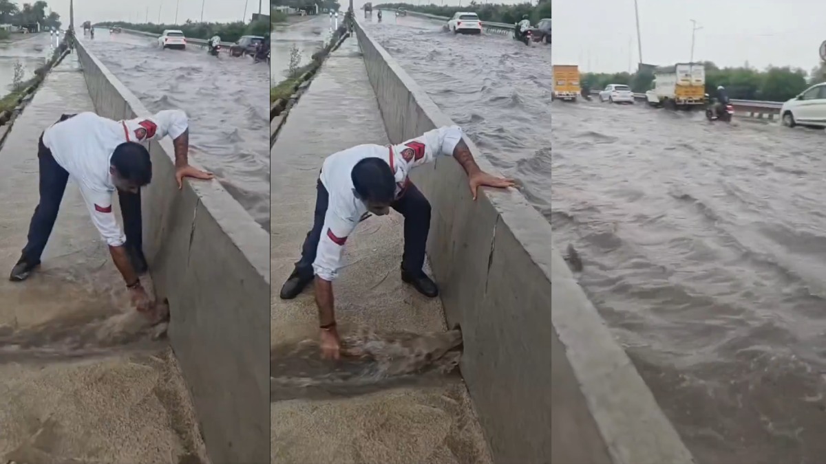 Gurugram Roads Turn Into Waterlogged Stretches, Traffic Cops Step In To Clear Choked Drains