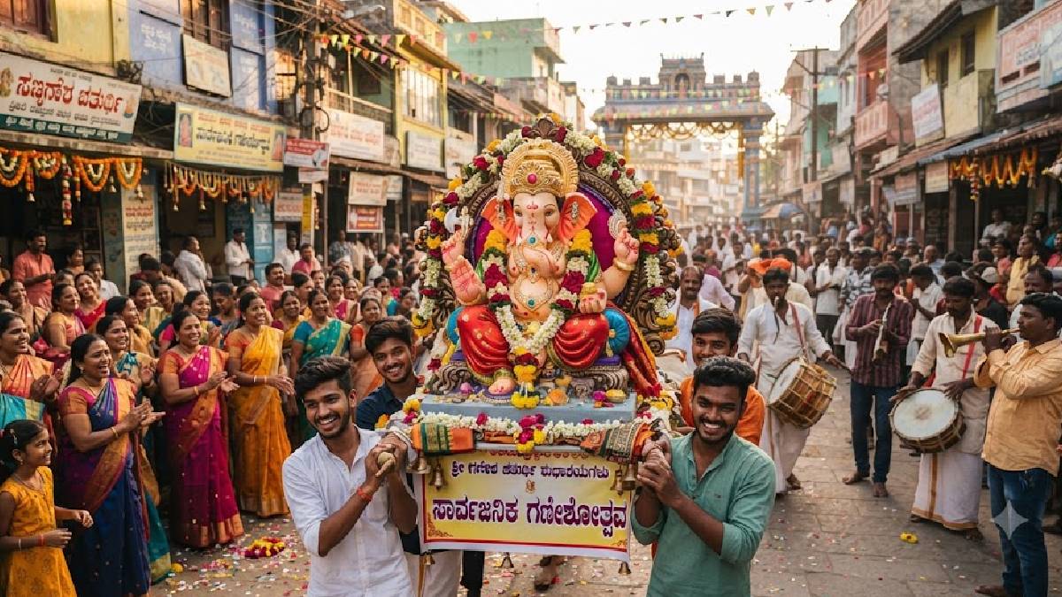 ಇಸ್ಲಾಂ ಪೇಟೆ ಮೂಲಕ ಗಣೇಶ ಮೆರವಣಿಗೆ | Photo Credit: blob:https://gemini.google.com