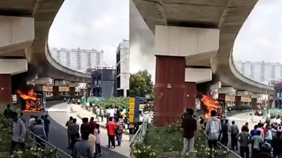 Bengaluru Kanakapura Road Accident: Lorry Catches Fire After Biker Collision, Rider Hospitalised