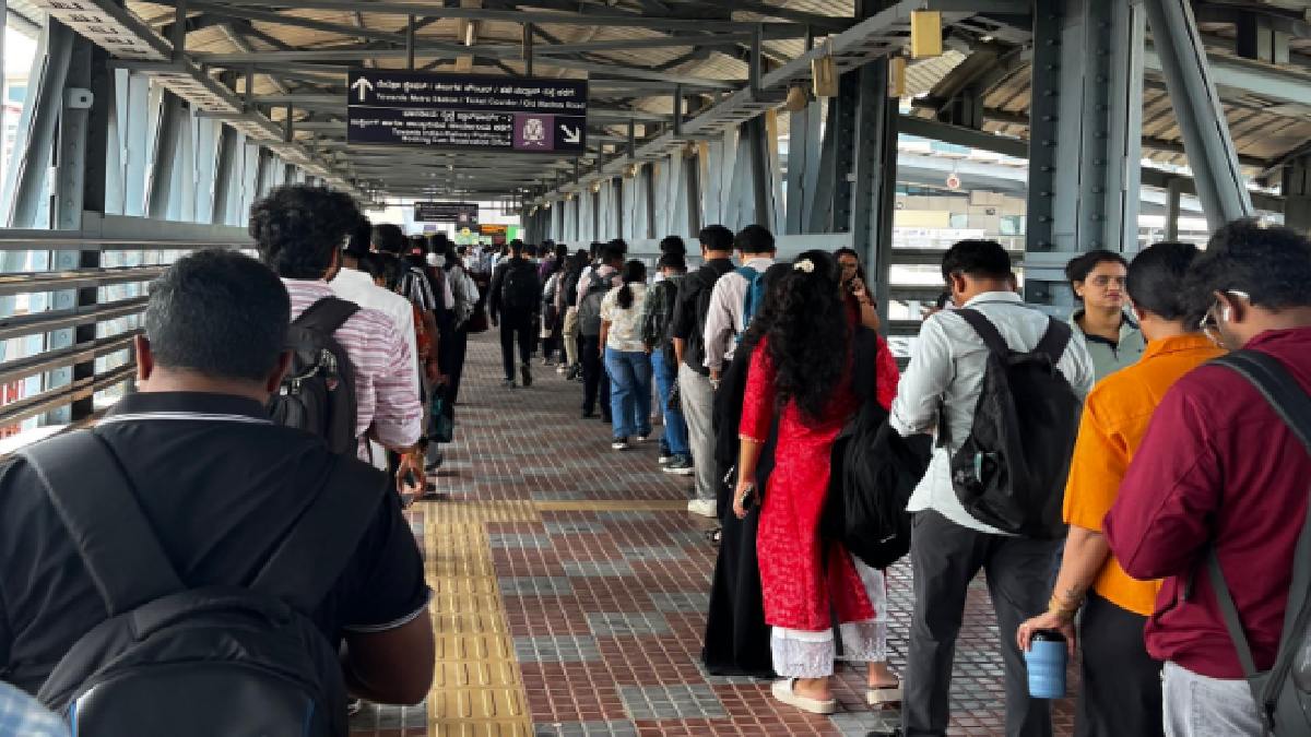 Baiyyappanahalli Metro Station Faces Rush As Security Queue Stretches Over 100 Metres
