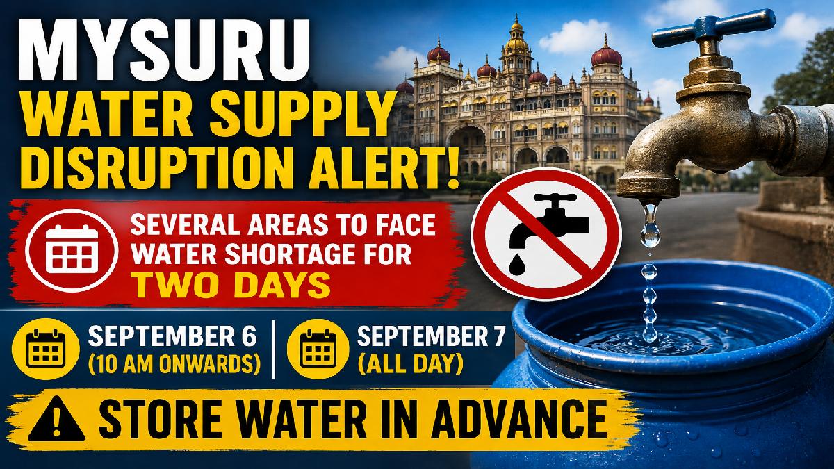 Mysuru Water Supply Disruption: Several Areas to Face Two-Day Water Shortage from September 6