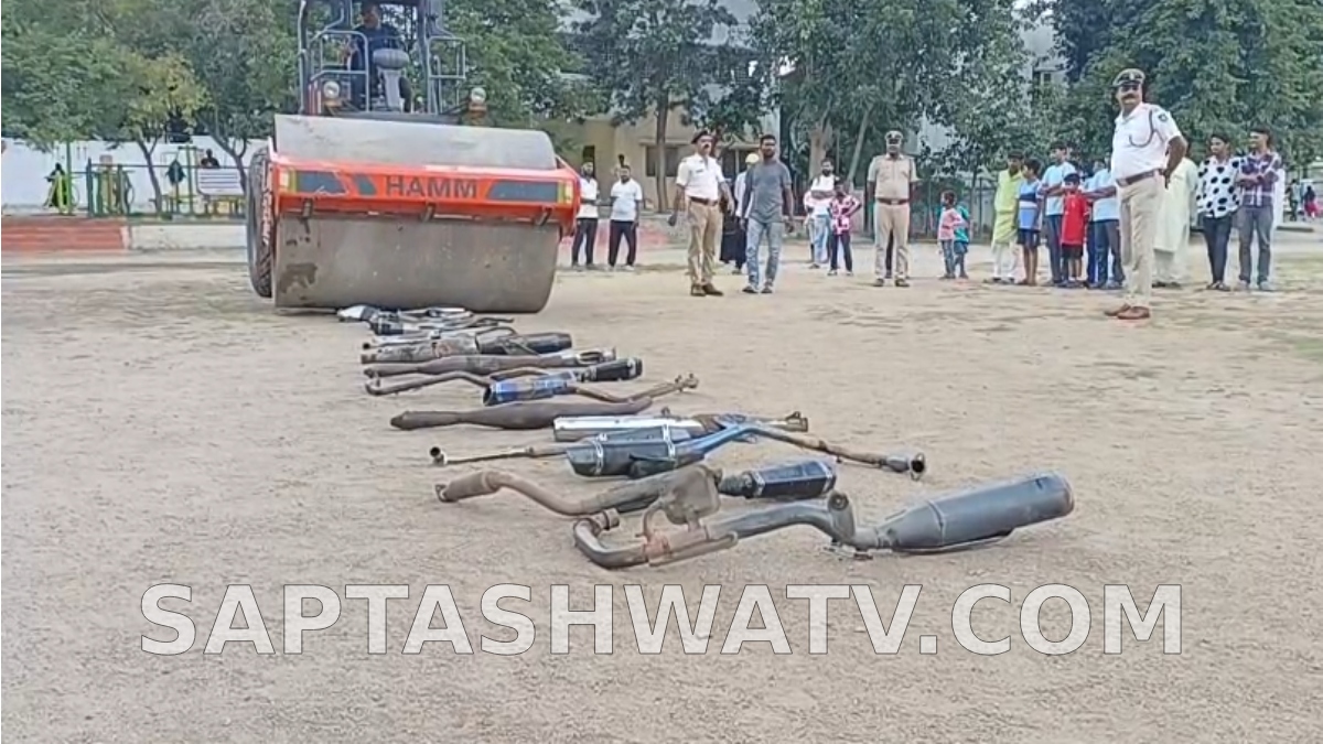 Ramanagara Traffic Police Crush 50+ Noisy Bike Silencers Under Bulldozer in Crackdown