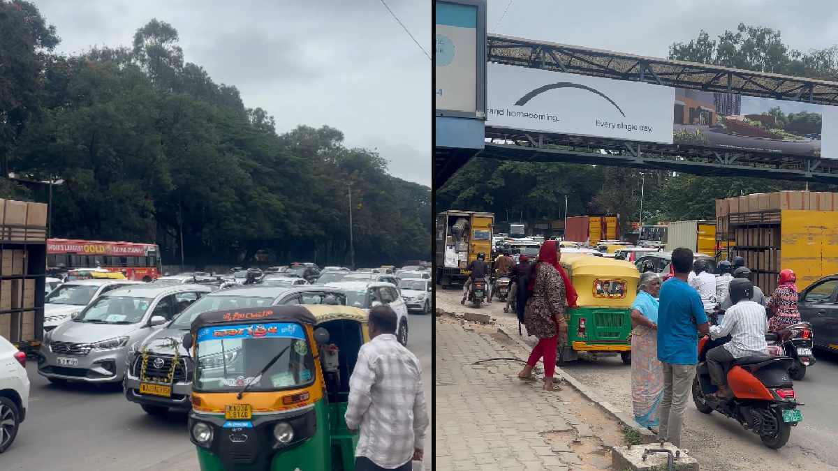 ಬೆಂಗಳೂರಿನ ಬಳ್ಳಾರಿ ರಸ್ತೆಯಲ್ಲಿ ಭಾರಿ ಟ್ರಾಫಿಕ್ ಜಾಮ್; ಮೆಖ್ರಿ ಕಡೆ ವಾಹನಗಳ ಸಾಲು!!