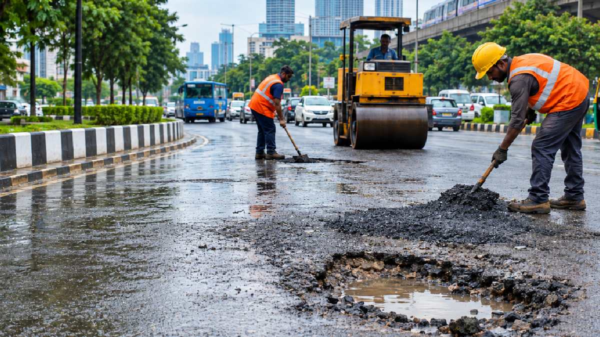 Bengaluru pothole repairs as GBA explores a faster response system. | Photo Credit: AI Image