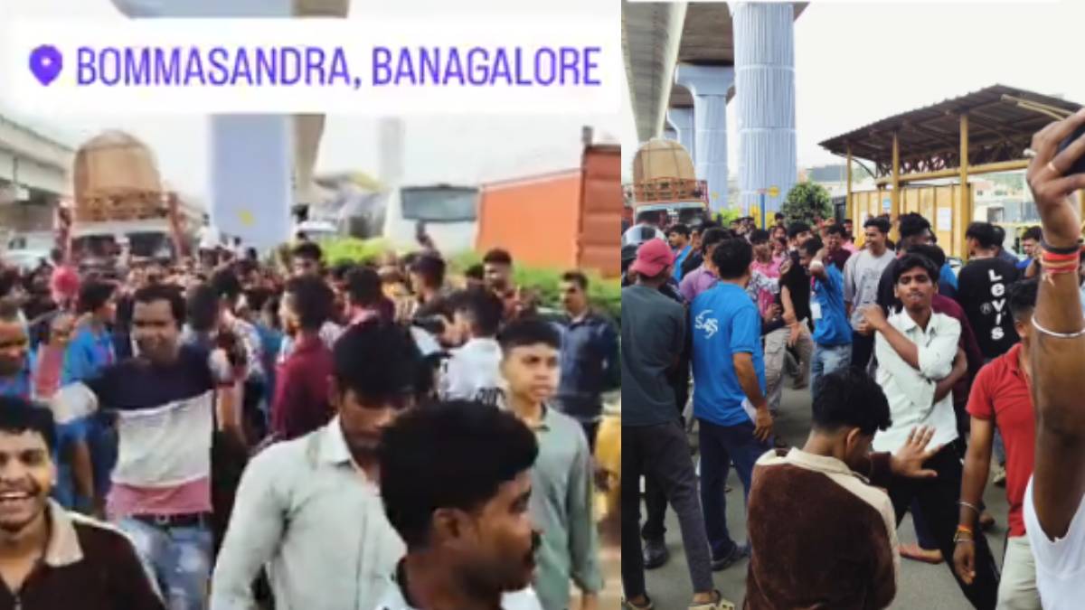 A mob seen dancing on the streets of Bommasandra, Bengaluru