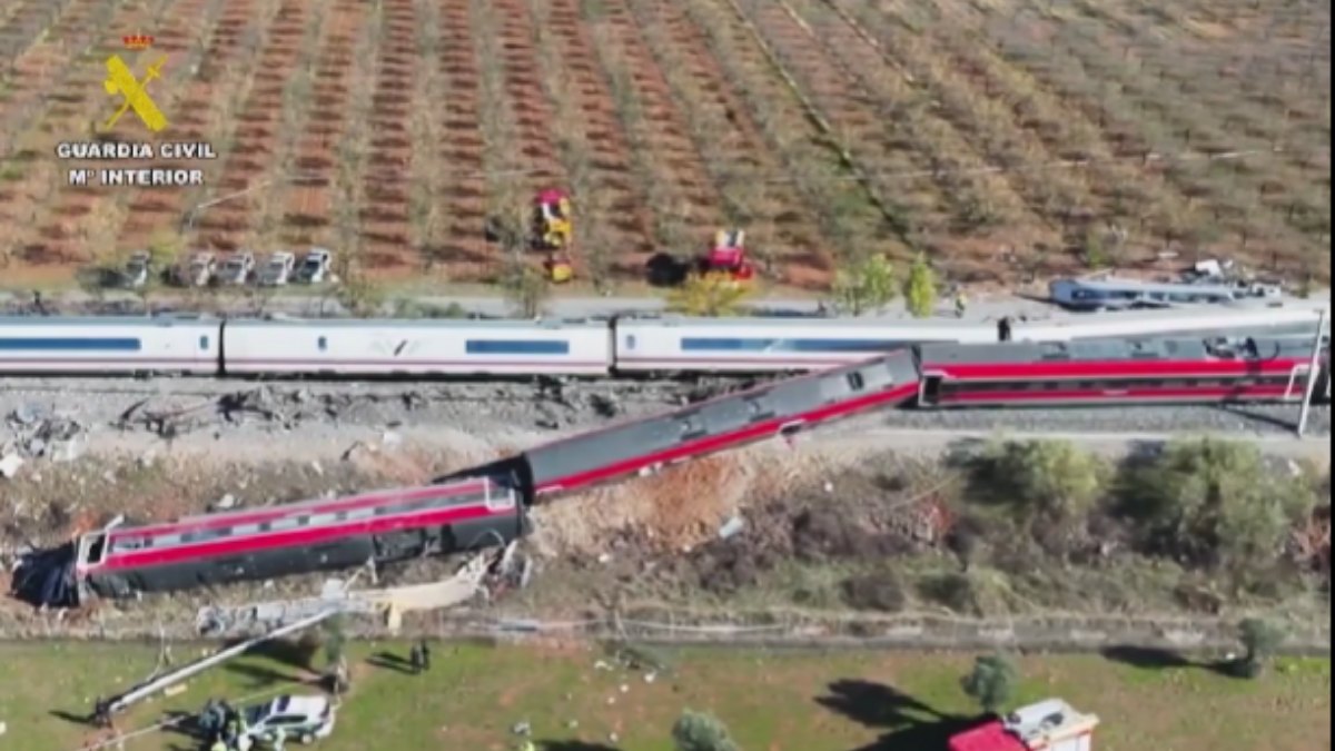 Train derailment near Padre Pío station in Seville, Spain.