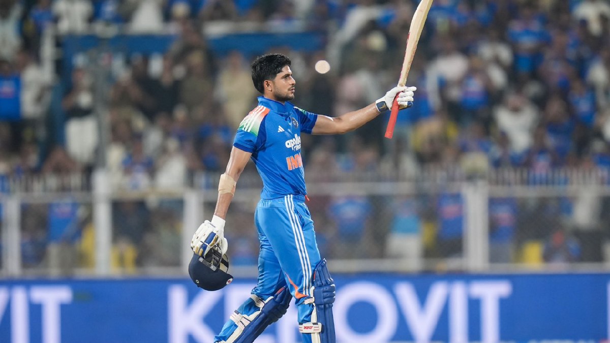 Shubman Gill celebrates his unbeaten 223. | Photo Credit: https://x.com/diganta_guha