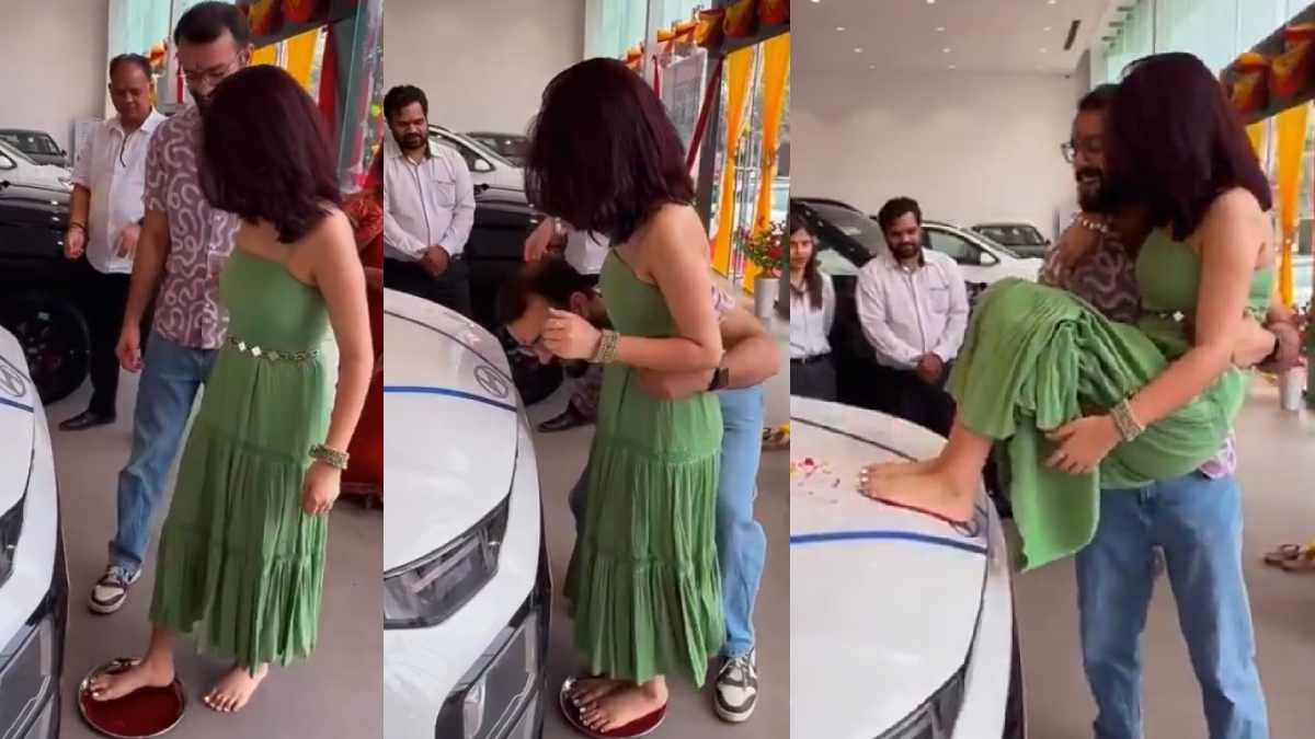 ಹೊಸ ಕಾರಿನ ಬಾನೆಟ್ ಮೇಲೆ ಪ್ರೇಯಸಿಯ ಹೆಜ್ಜೆ ಗುರುತು; ವಿಡಿಯೊ ವೈರಲ್!!