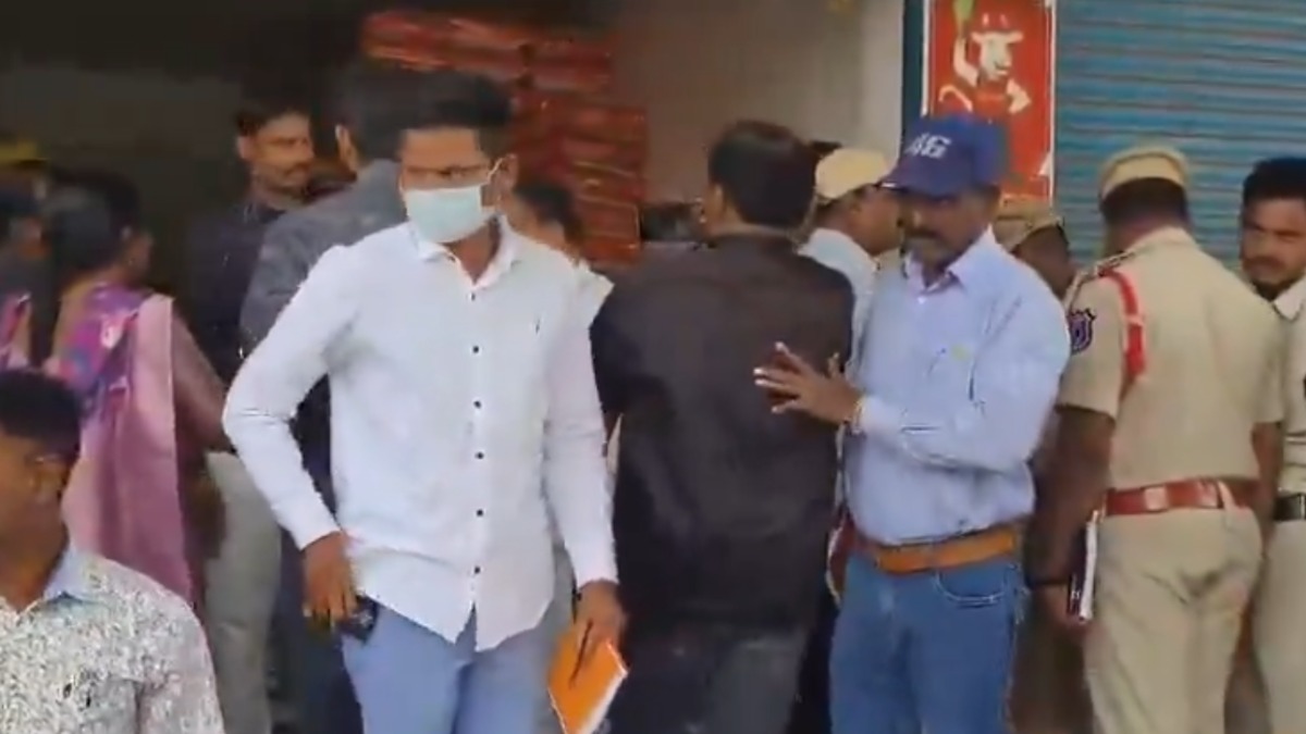 Rice bags inspected during a reported ration rice investigation in Hyderabad.
