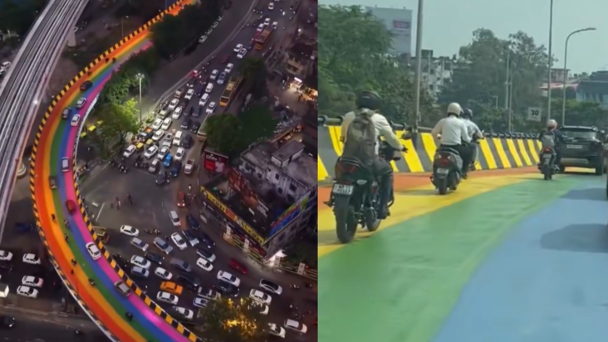 Kolkata's Colourful Streets: Gariahat Flyover Gets a Festive Makeover Ahead of Durga Puja | Photo Credit: https://x.com/ImAbhishek7_/    |     https://x.com/Rahulk123d/