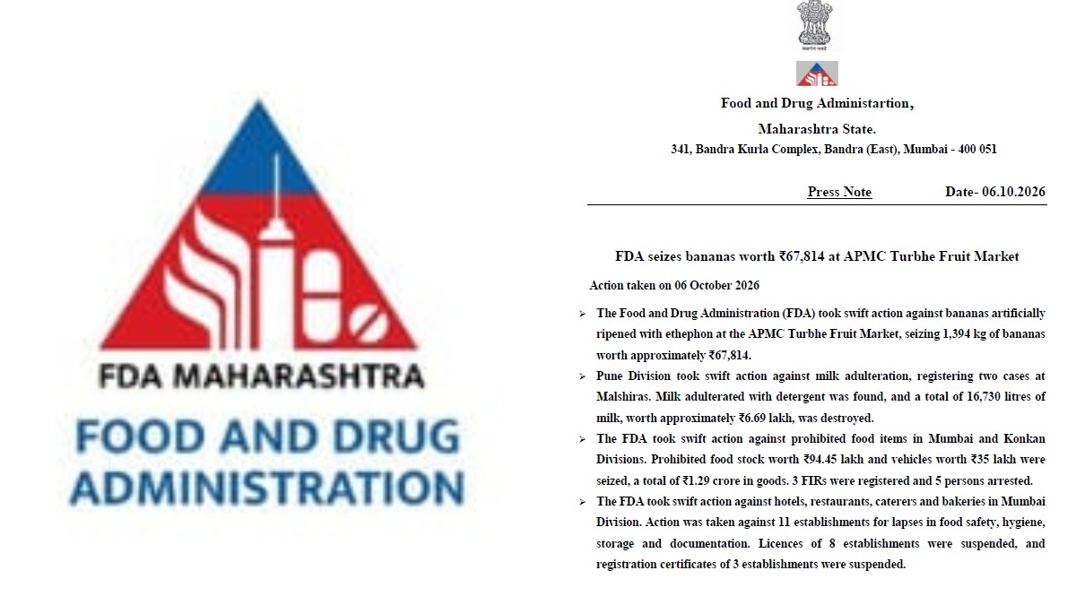 Maharashtra FDA Seizes 1,394 Kg of Chemically Ripened Bananas in Food Safety Crackdown
