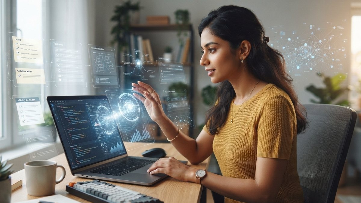 Young professional using an AI assistant. | Photo Credit: AI Image