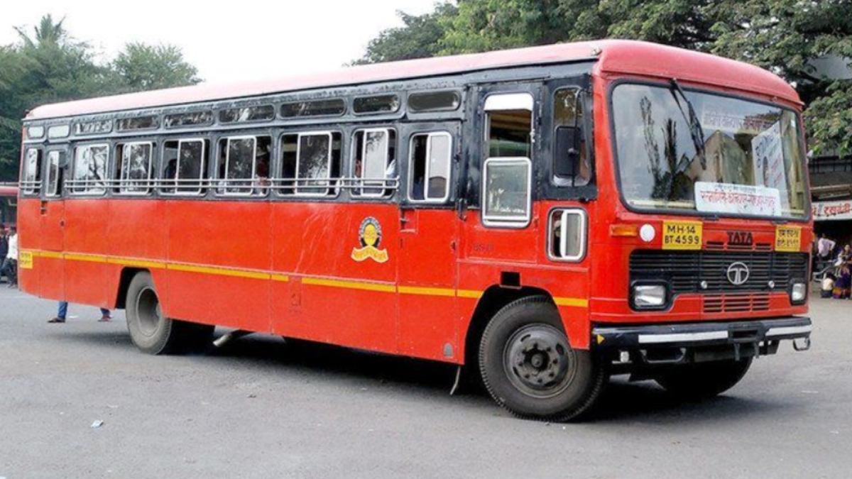 MSRTC buses at a Pune bus station ahead of the Diwali festive travel rush.