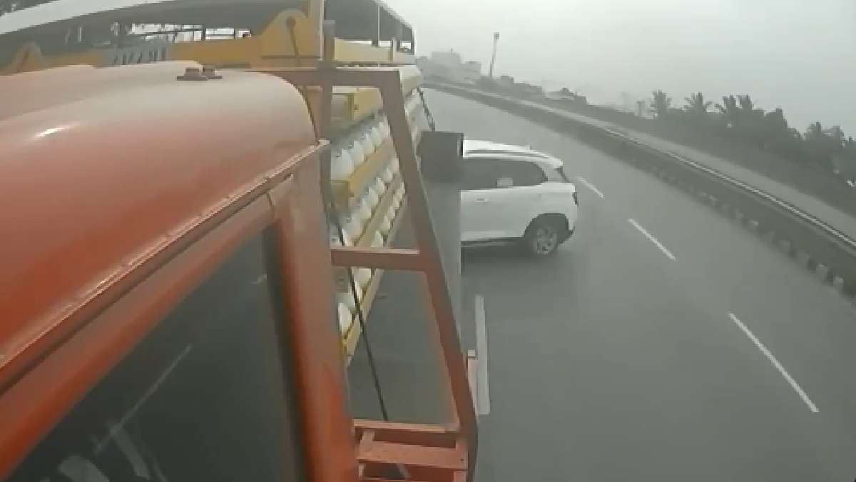 Car wreckage after fatal NH-48 accident involving minors