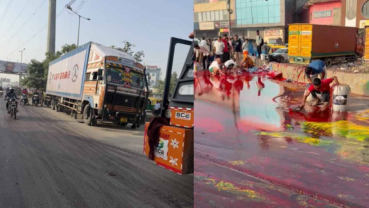 People collecting spilled paint at Tigri Square | Photo Credit: https://x.com/PatankarRishi