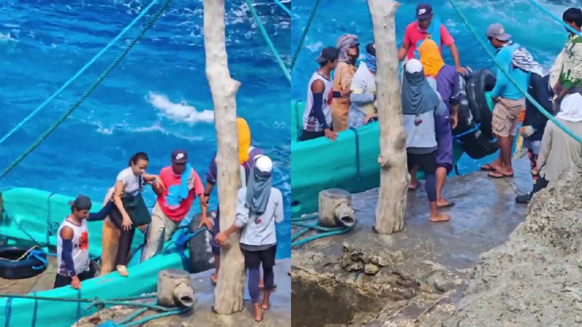 Passengers get off a boat amid rough waves at Valanga Port in Itbayat, Batanes. | Photo Credit: https://x.com/