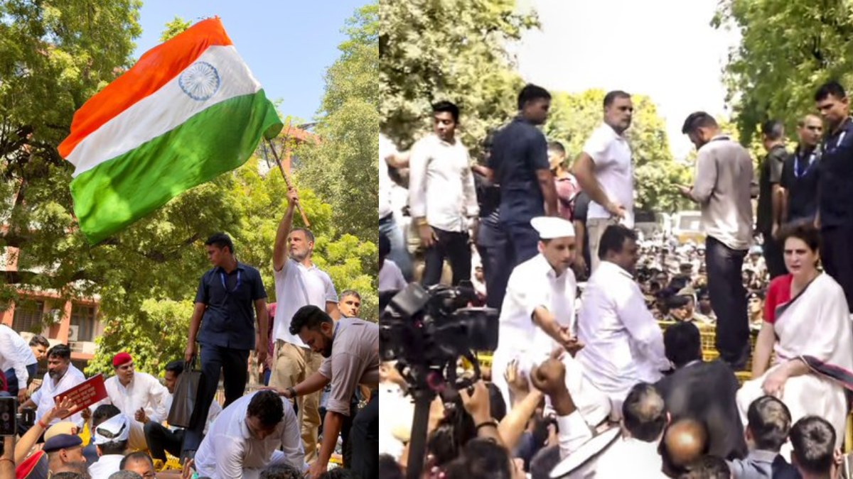 Rahul Gandhi Climbs Barricades During INDIA Bloc March | Photo Credit: https://x.com/PTI_News