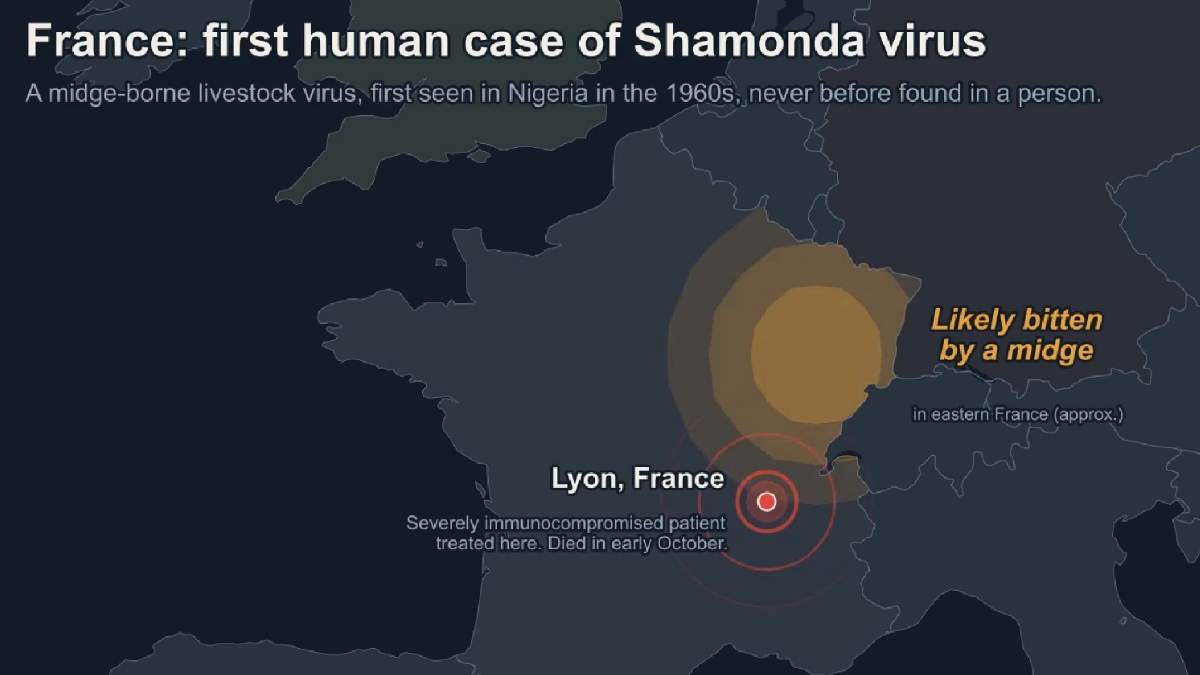 Shamonda virus detected in livestock and a human in France.