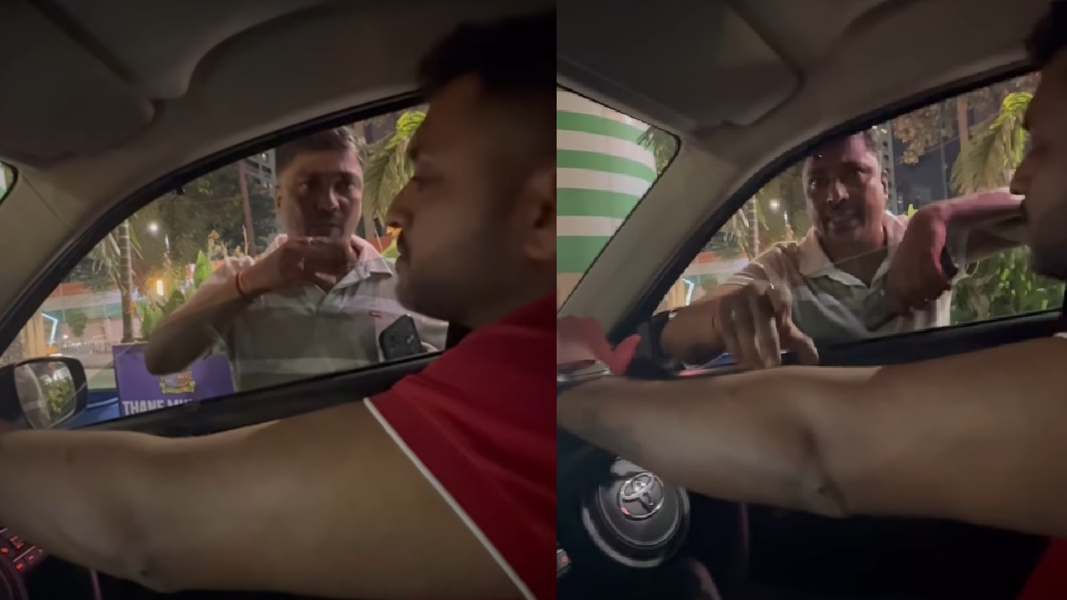 Biker allegedly confronting a family inside a car in Thane | Photo Credit: https://www.instagram.com/pandit_sweetypandey
