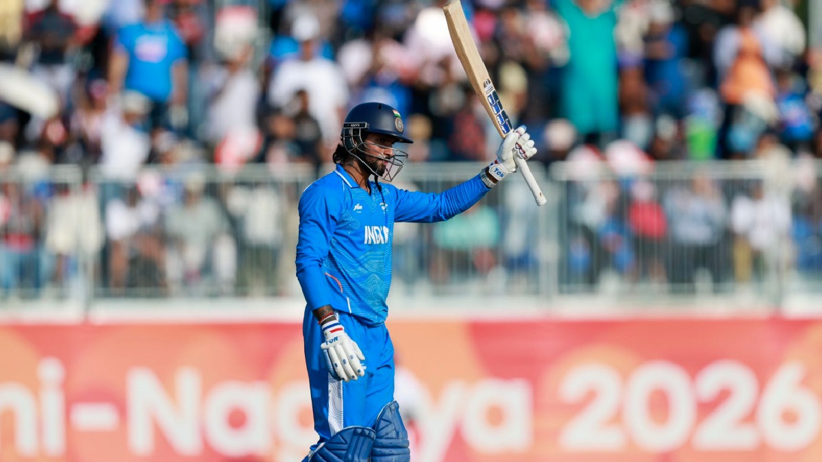 Tilak Varma fields during the India-West Indies T20I match.