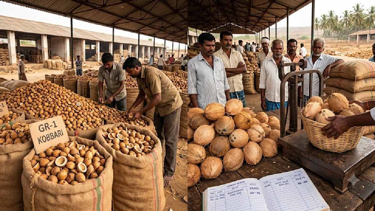 ಕಳೆದ ವರ್ಷ ₹80 ಇದ್ದ ತೆಂಗಿನಕಾಯಿ ಈಗ ₹46–₹48, ಬೆಲೆ ಕುಸಿತಕ್ಕೆ ಕಾರಣವೇನು?!!