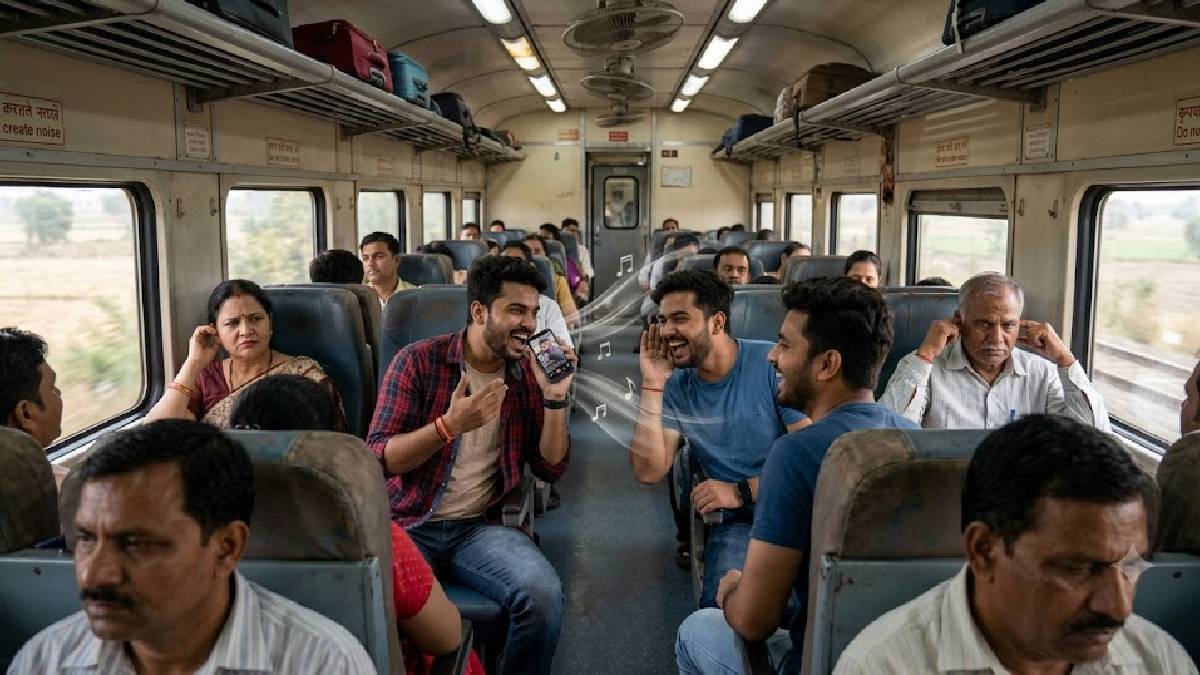 ರೈಲಿನಲ್ಲಿ ಮೊಬೈಲ್ ಬಳಕೆ ನಿಯಮ | Photo Credit: AI