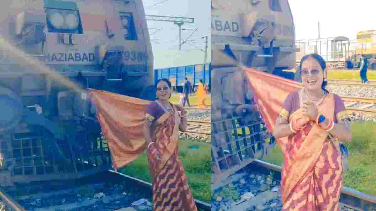 ವೈರಲ್ ಆಗಲು ರೈಲಿಗೆ ಸೀರೆ ಕಟ್ಟಿ ಹಳಿಯ ಮೇಲೆ ಡ್ಯಾನ್ಸ್; ಮಹಿಳೆಯ ರೀಲ್ಸ್‌ಗೆ ನೆಟ್ಟಿಗರ ಆಕ್ರೋಶ!!