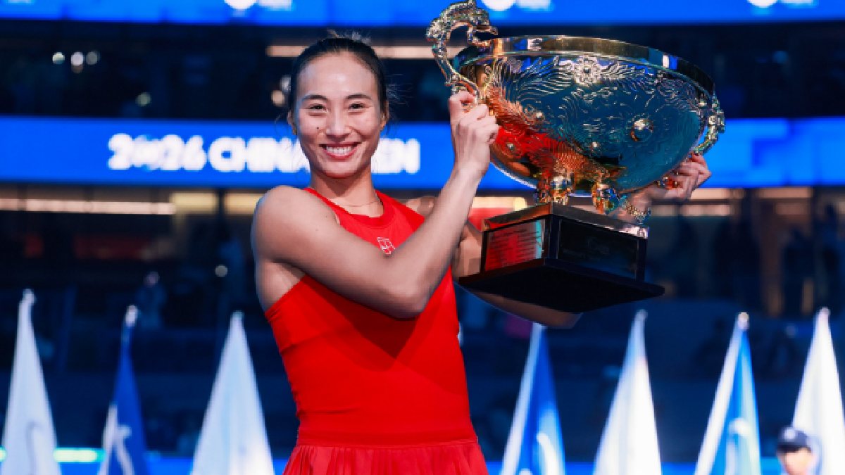 Zheng Qinwen celebrates after winning the China Open title in Beijing. | Photo Credit: https://www.instagram.com/zhengqinwen_tennis/